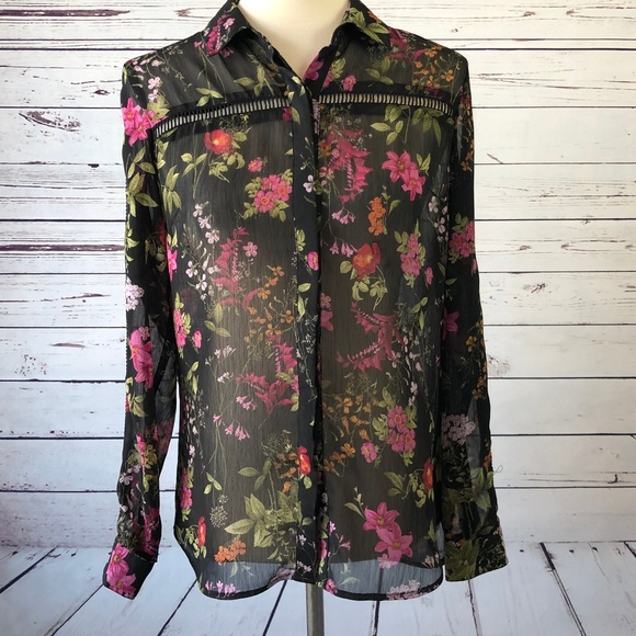 Kut from the Kloth XS Sheer Black Floral Shirt L/S - Picture 1 of 7